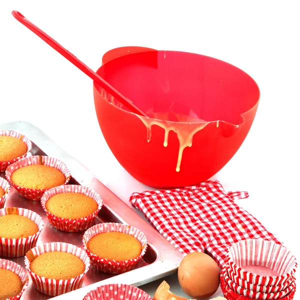 Baking red cup cakes — Stock Photo, Image