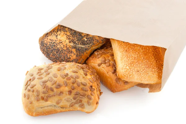Rolos de pão de luxo em saco de papel — Fotografia de Stock