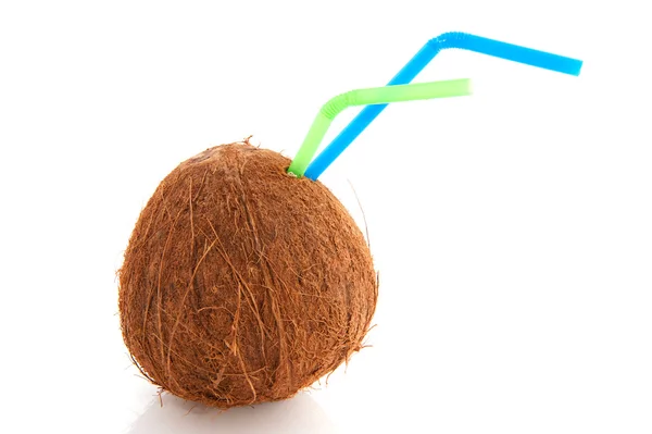 stock image Coconut with drinking straws