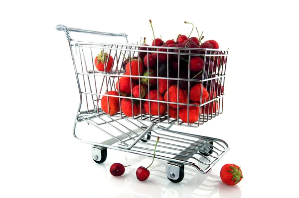 Shopping cart with fruit — Stock Photo, Image