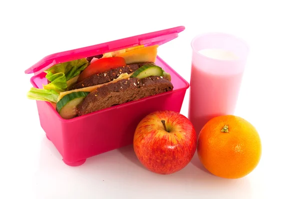 Healthy pink lunch box — Stock Photo, Image