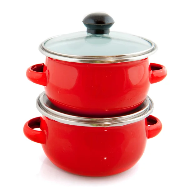 Stacked red pans — Stock Photo, Image