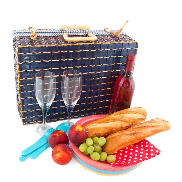 Piknik s modrý košík — Stock fotografie