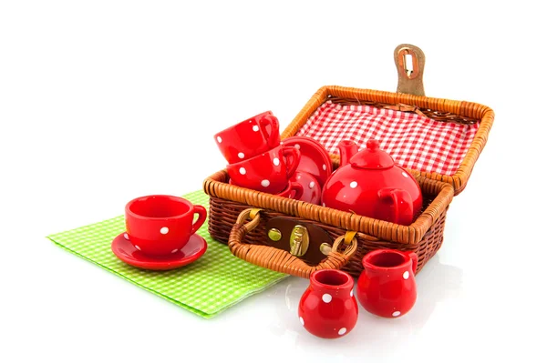 Picnic with red crockery — Stock Photo, Image