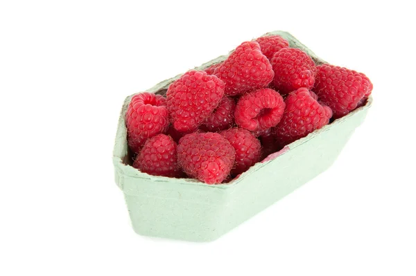 Raspberries in carton — Stockfoto