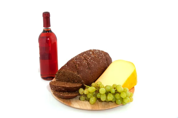 Pain entier vin et fromage — Photo