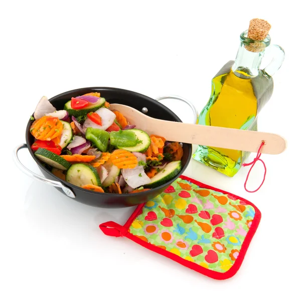 Cut vegetables in a frying pan — Stock Photo, Image