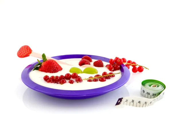 Yogurt with tasty fruit — Stock Photo, Image