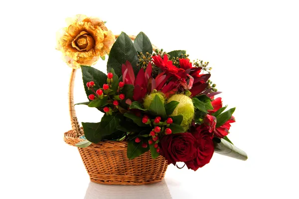 Basket with christmas flowers — Stock Photo, Image