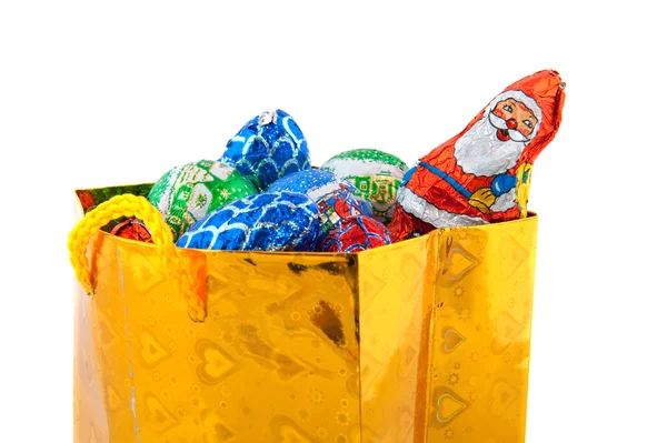 Noel candy ile altın çanta — Stok fotoğraf