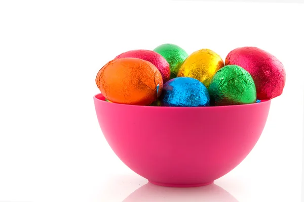 Pink bowl easter eggs — Stock Photo, Image