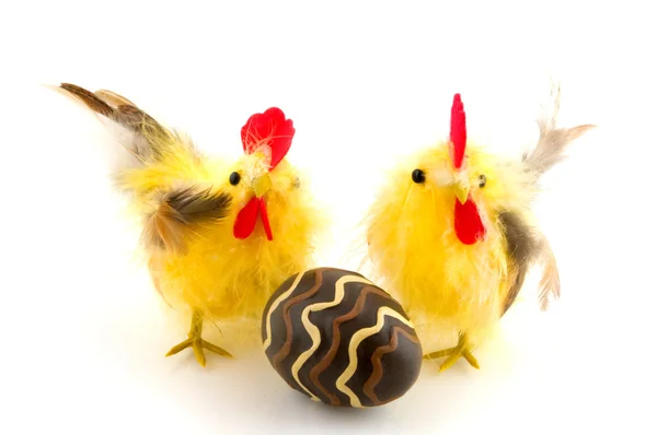 Pollo de Pascua con huevo de chocolate —  Fotos de Stock