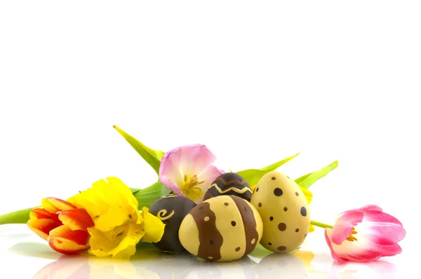 Tulips and easter eggs — Stock Photo, Image