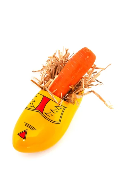 Scarpa in legno con carota — Foto Stock