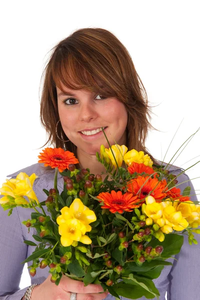 Girl with colorful bouquet — Stock Photo, Image