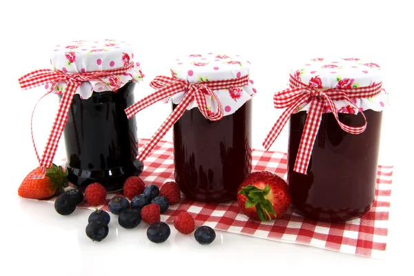 Glass pots with jam — Stock Photo, Image