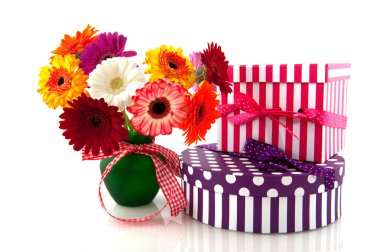 Gerber in vase with presents clipart