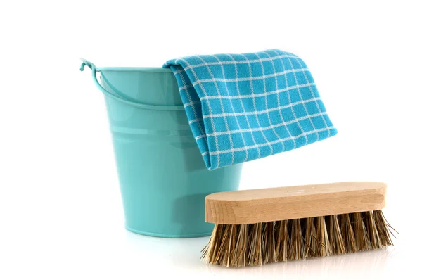 Reiniging met borstel en bcket — Stockfoto