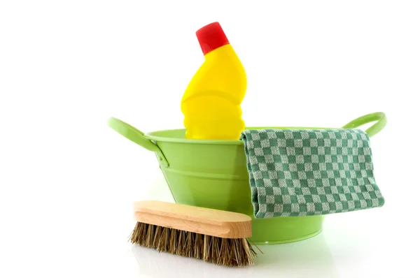 Cleaning with brush and bleach — Stock Photo, Image