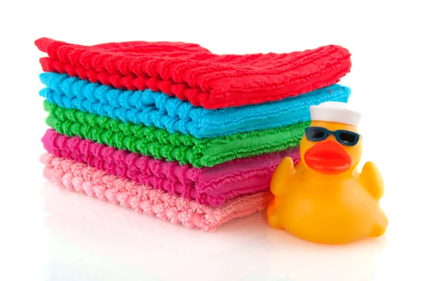 Folded towels with marine duck — Stock Photo, Image
