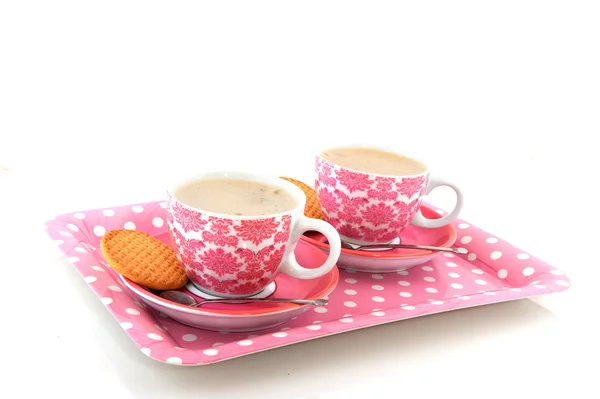 Cheerful pink crockery with coffee — Stock Photo, Image