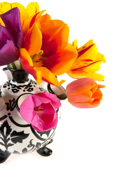 Black and white tulips vase — Stock Photo, Image