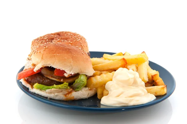 Hamburger with French fries — Stock Photo, Image