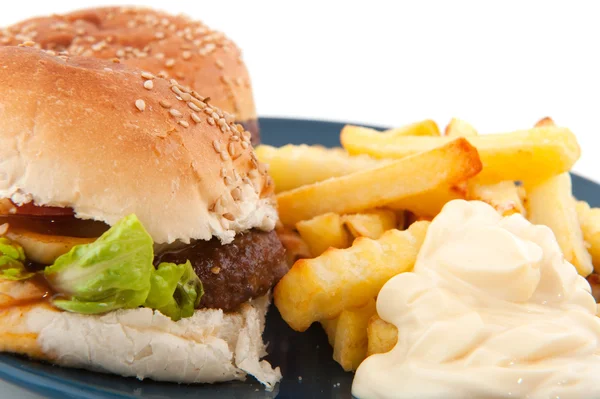Hamburger con patatine fritte — Foto Stock