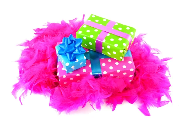 Pile colorful dotted presents — Stock Photo, Image