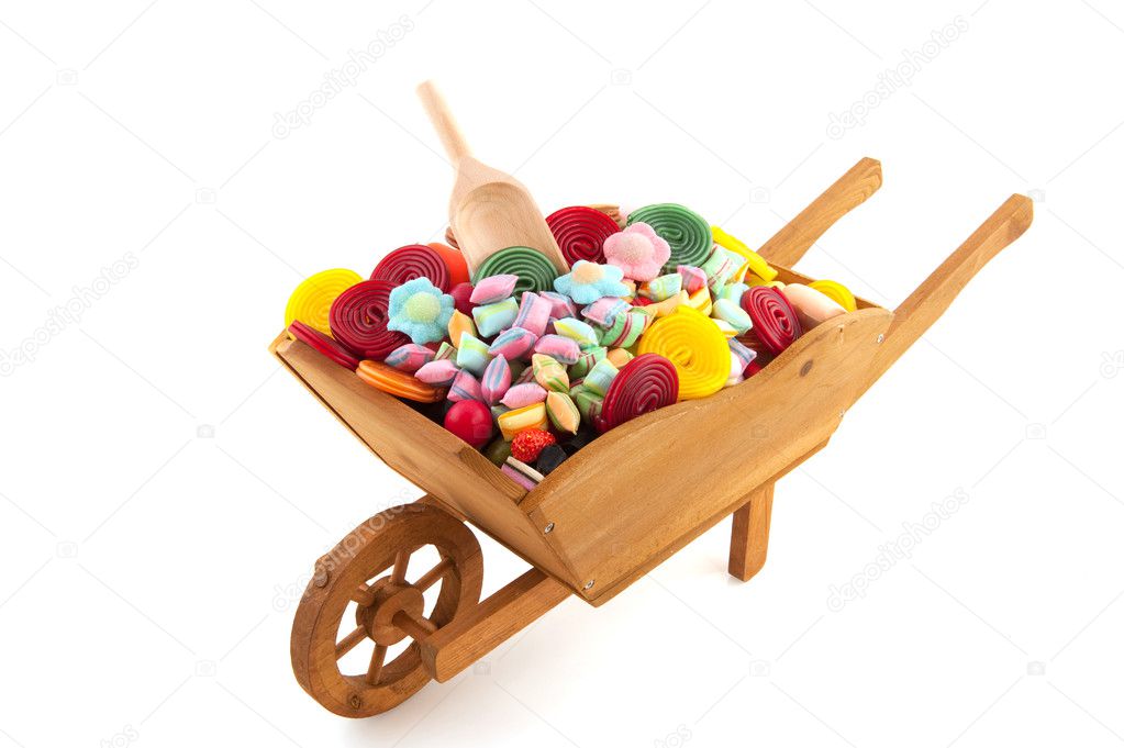Wheel barrow with lots of candy