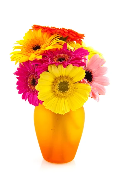Colorful Gerber bouquet in glass vase — Stock Photo, Image