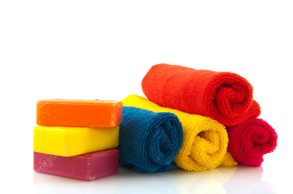 Πολύχρωμο πετσέτες με σαπούνι — Φωτογραφία Αρχείου