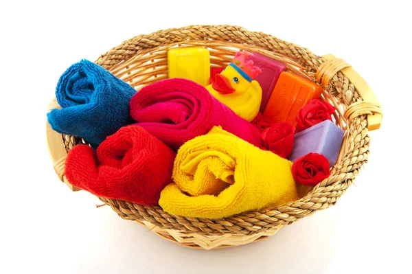 Asciugamani e sapone arrotolati — Foto Stock