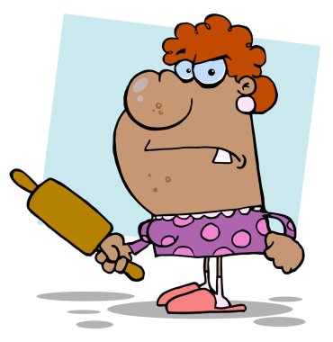 Pissed Housewife Holding A Rolling Pin clipart