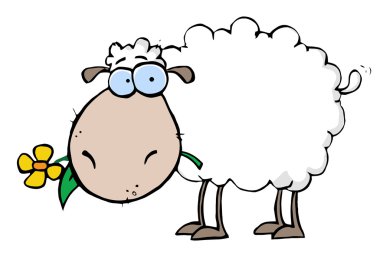 White Sheep Carrying  A Flower clipart