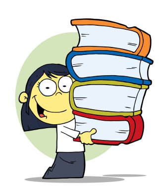 Girl Carrying A Stack Of Books clipart