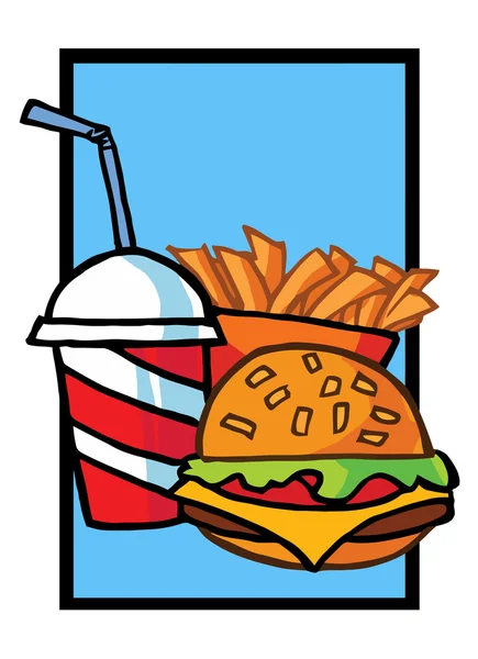 Sajtburger, sült krumpli és a kóla — Stock Fotó