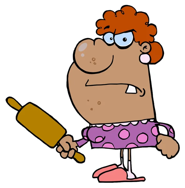 Verrückte Hausfrau mit Nudelholz — Stockfoto
