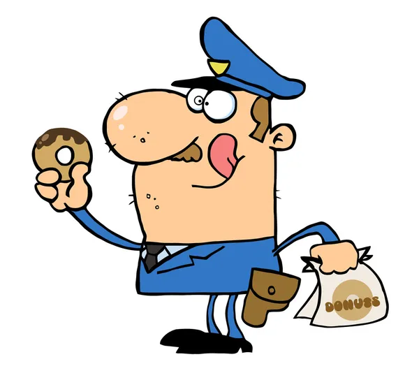 Ευτυχής αξιωματικός της αστυνομίας που τρώει ντόνατ — Φωτογραφία Αρχείου