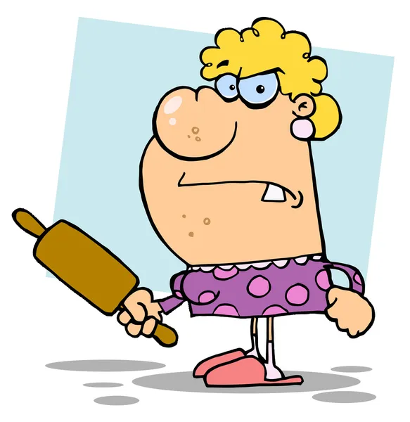 Angry Wife With A Rolling Pin,background — Stock Photo, Image
