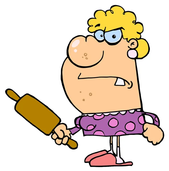 Angry Wife With A Rolling Pin — Stock Photo, Image