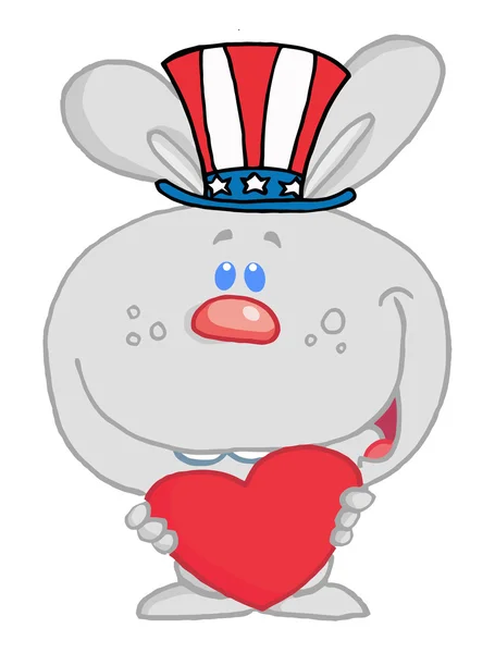 Grigio americano coniglietto holding un rosso cuore — Foto Stock