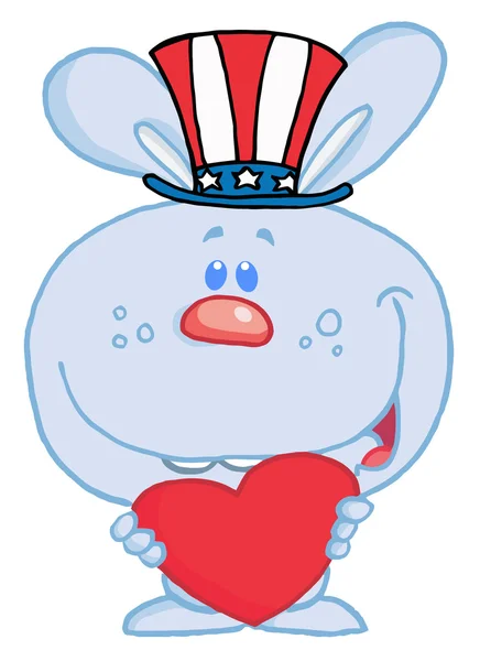 蓝色美国兔子持有一颗红色的心 — 图库照片