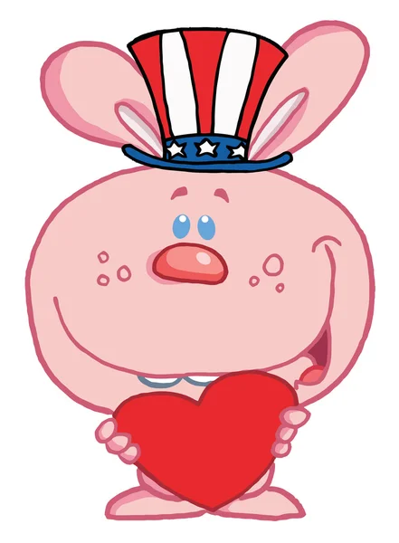 Pink American Bunny Holding Un cuore rosso — Foto Stock