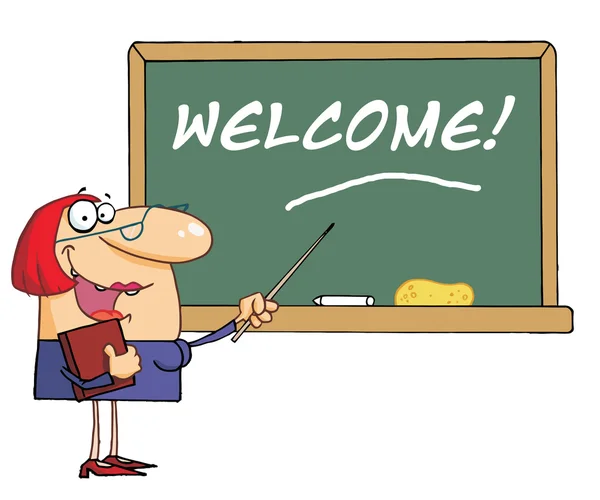 Professora Apontando para uma Bem-vinda — Fotografia de Stock