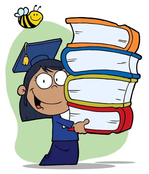 Ispanico laureato scuola ragazza portando un stack di libri — Foto Stock