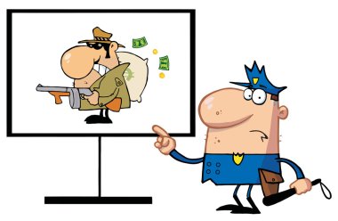 Police Man Pointing To A Robber Sign clipart