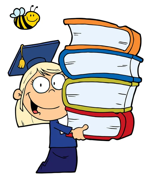 Μέλισσα πάνω από ένα κορίτσι ξανθό, μεταπτυχιακή φοιτήτρια — Φωτογραφία Αρχείου