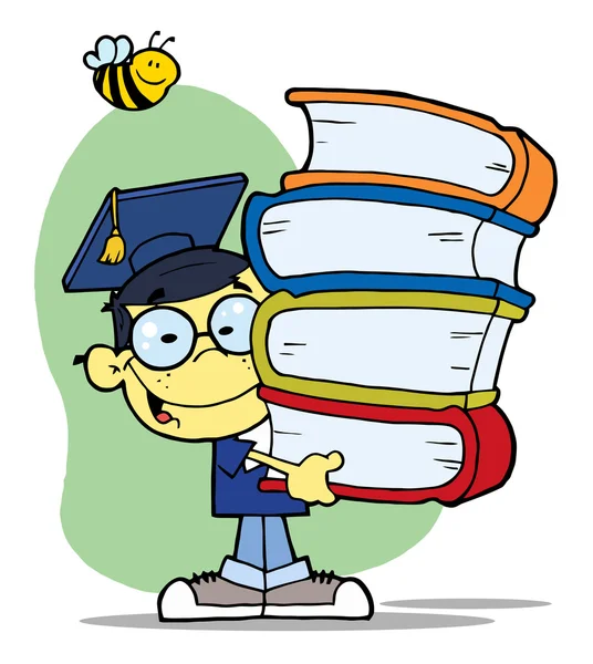 Ukończeniu studiów azjatyckich chłopiec z książek w swoje ręce — Zdjęcie stockowe