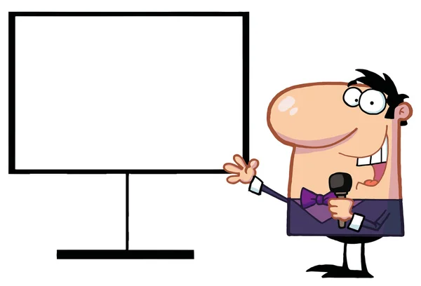 Talk Show Host Beside A Blank Board — Stock Photo, Image
